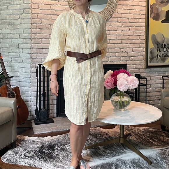Joie Linen Yellow Stripe Beatrissa Shirt Dress - Picture 2 of 13